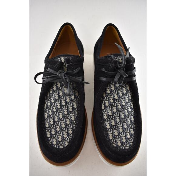 Dior Mens Explorer Boat Shoe Black Suede Blue Oblique Logo Lace Up Loafer 44 11 - Picture 7 of 15